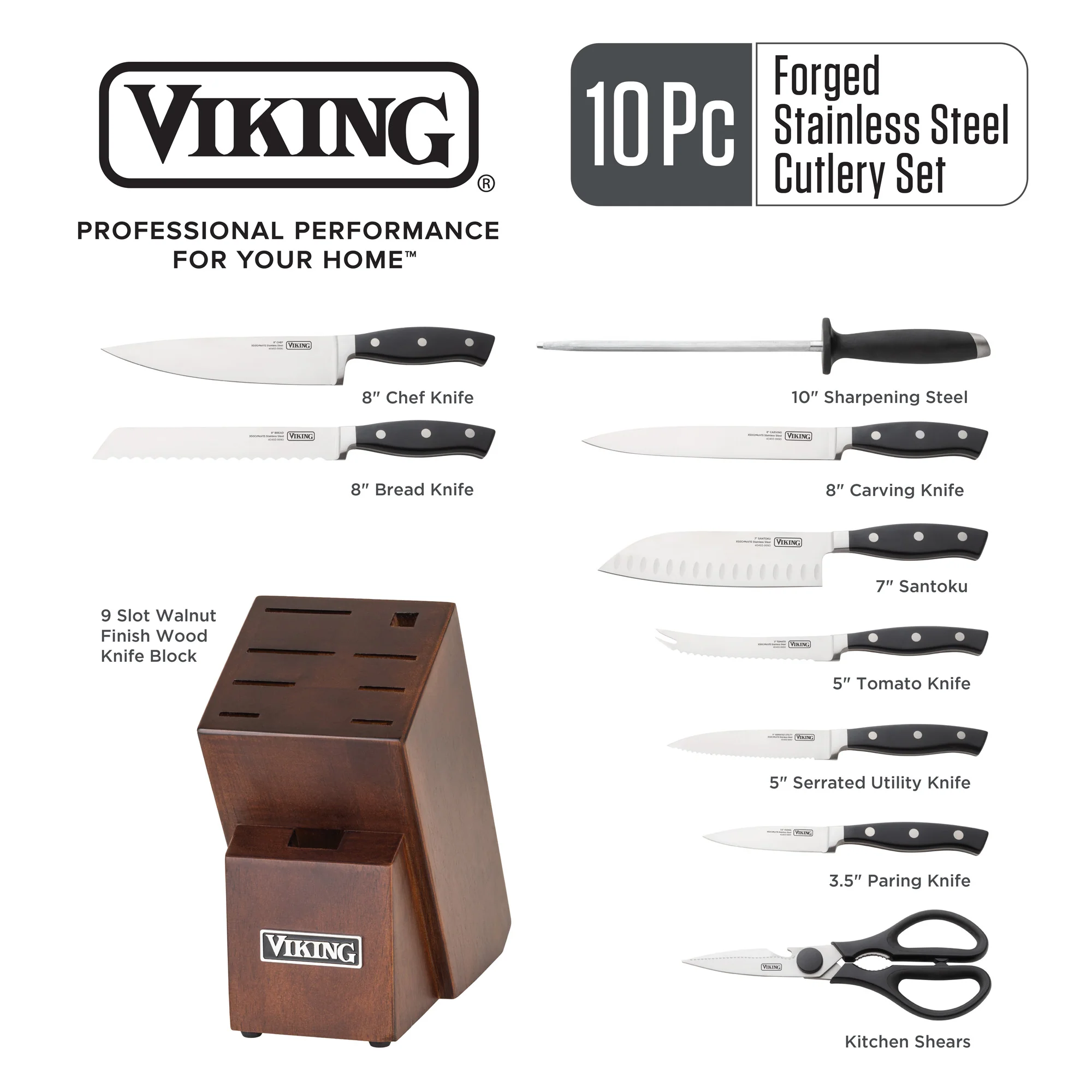 Viking 10-Piece True Forged Cutlery Set with Block - Image 4