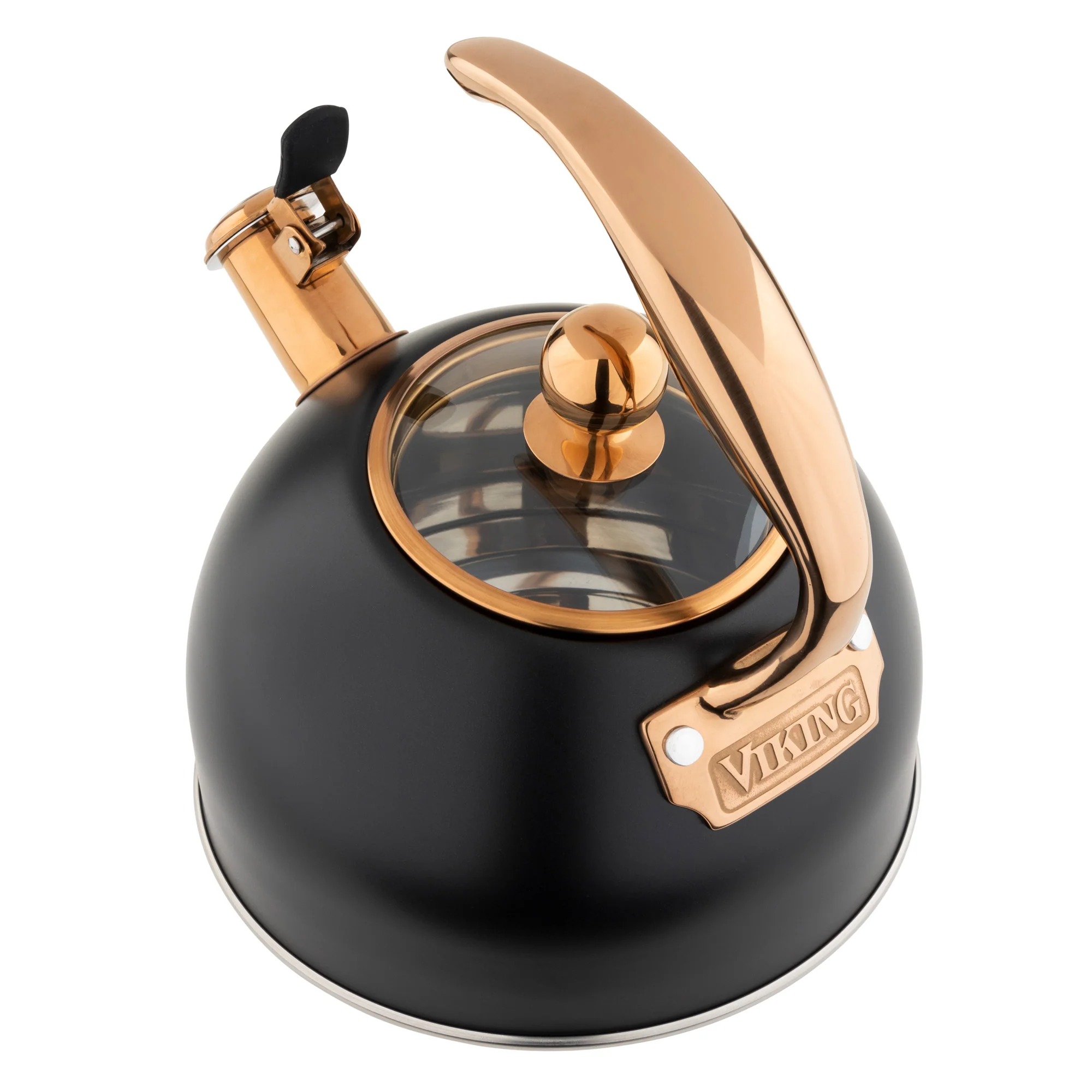 Viking 2.6-Quart Matte Black and Copper Stainless Steel Whistling Kettle with 3-Ply Base - Image 4
