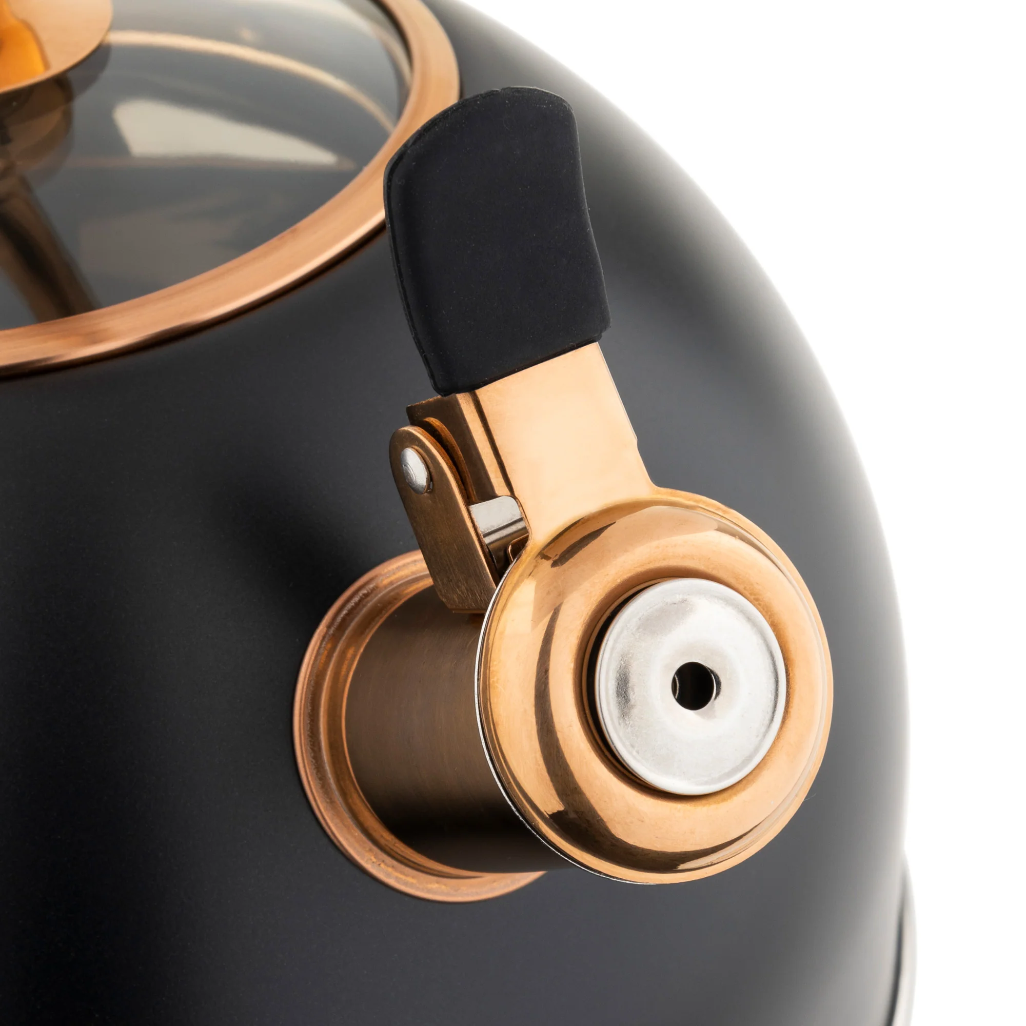 Viking 2.6-Quart Matte Black and Copper Stainless Steel Whistling Kettle with 3-Ply Base - Image 6