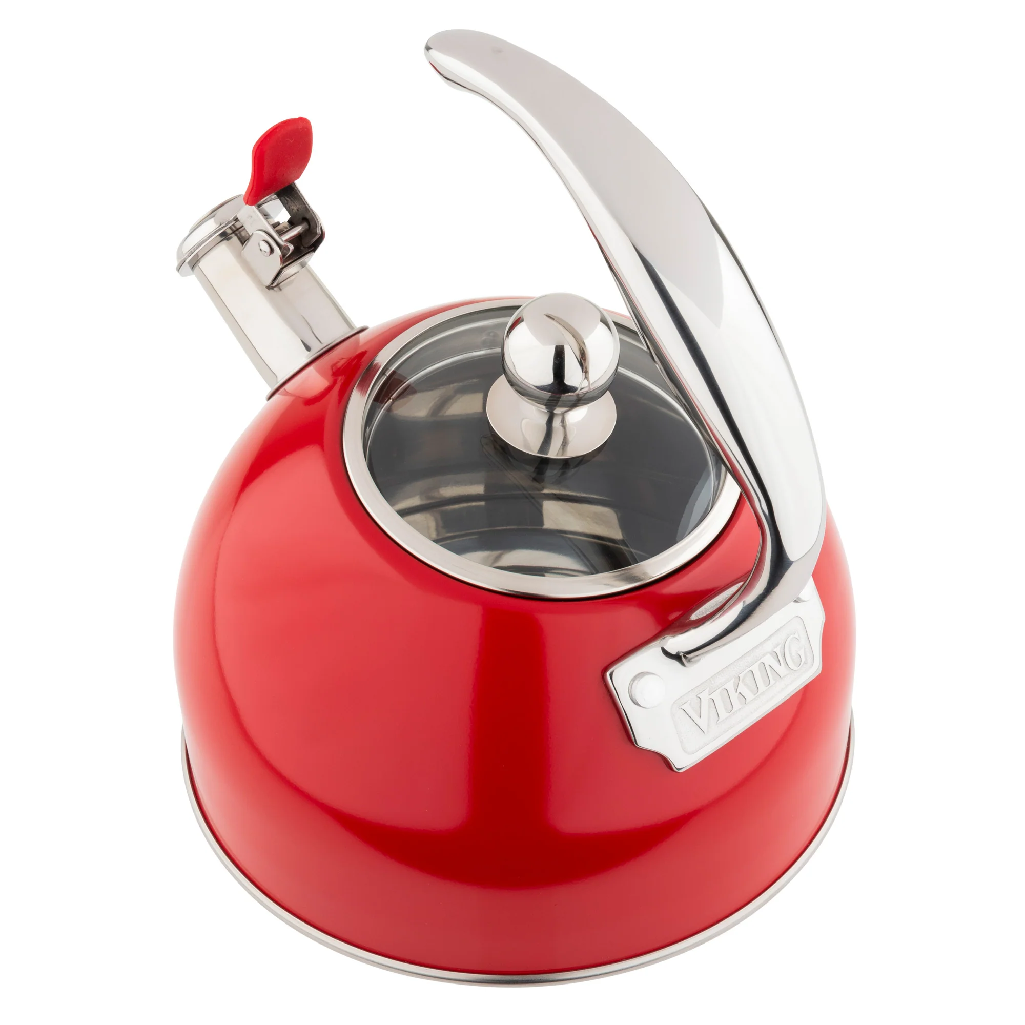 Viking 2.6-Quart Red Stainless Steel Whistling Kettle with 3-Ply Base - Image 4