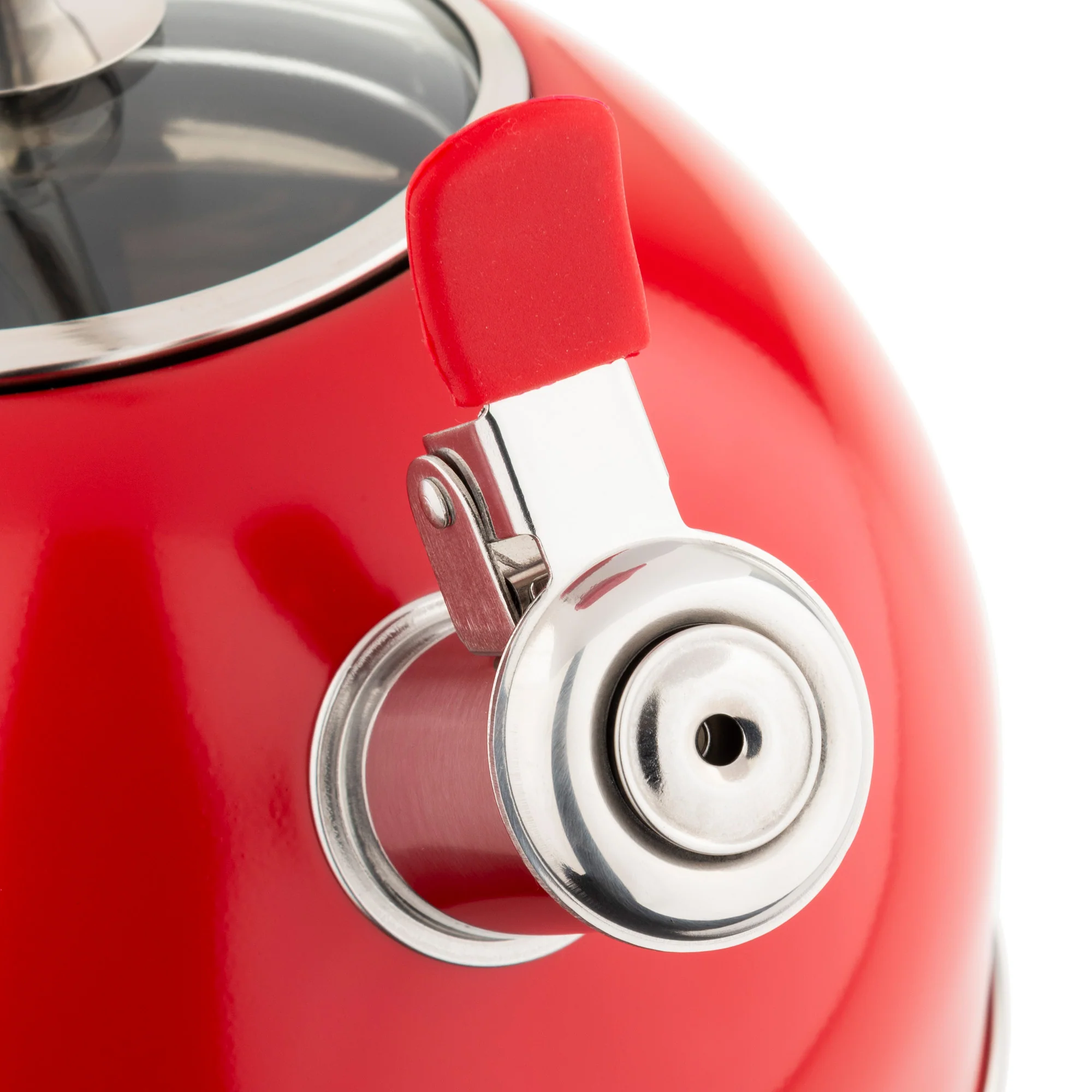 Viking 2.6-Quart Red Stainless Steel Whistling Kettle with 3-Ply Base - Image 6