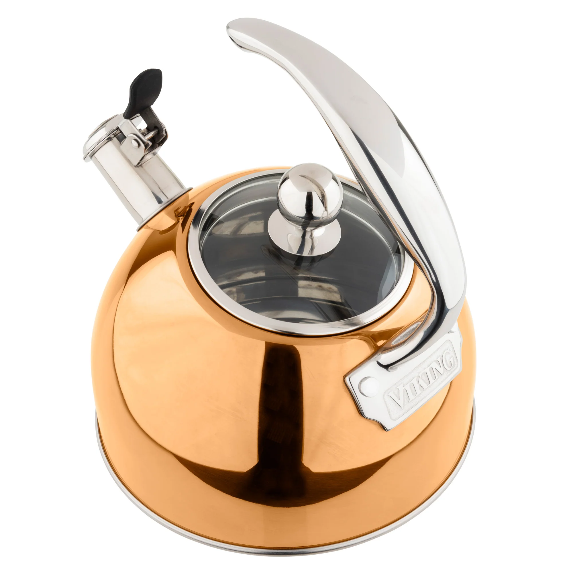 Viking 2.6-Quart Rose Gold Stainless Steel Whistling Kettle with 3-Ply Base - Image 4