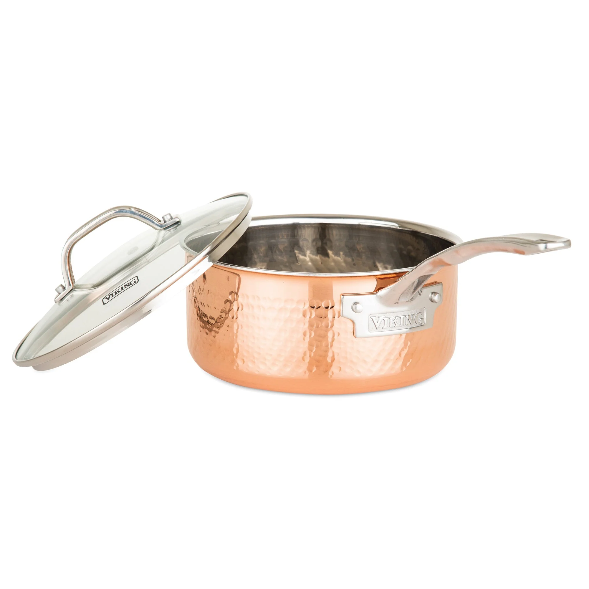 Viking 3-Ply Hammered Copper Clad 10-Piece Cookware Set with Glass Lids - Image 11