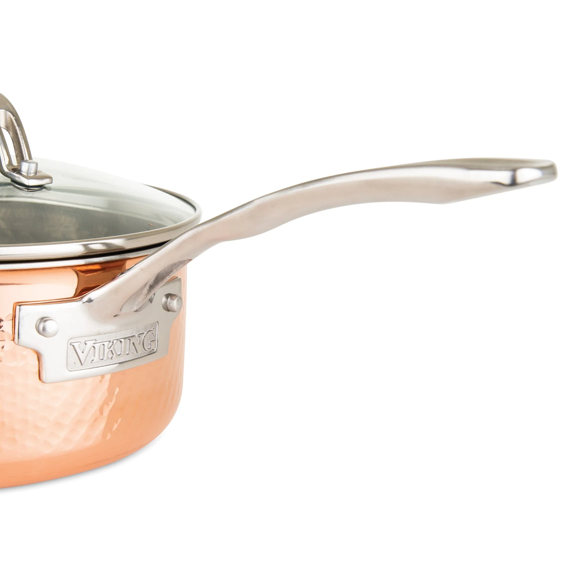 Viking 3-Ply Hammered Copper Clad 10-Piece Cookware Set with Glass Lids - Image 14