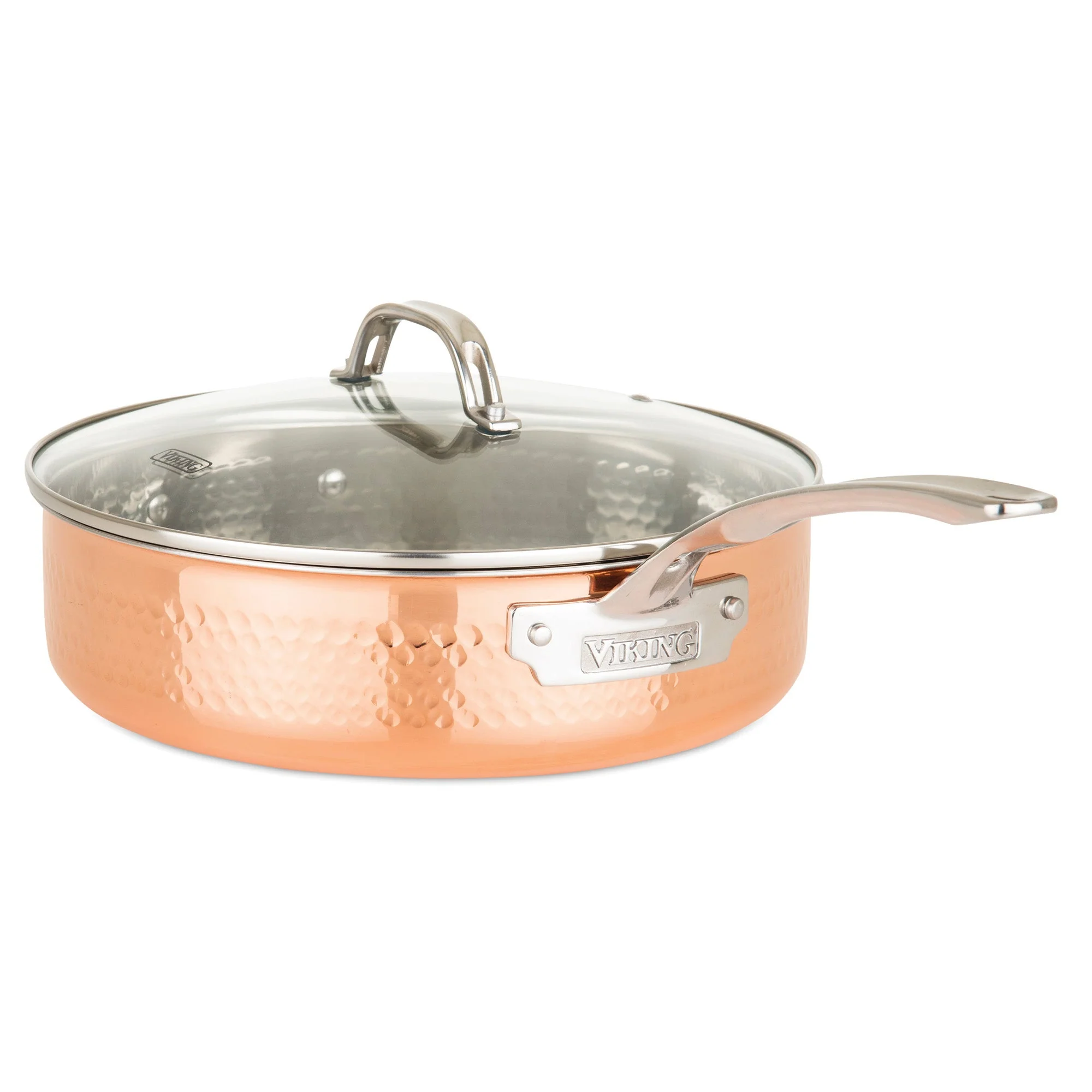 Viking 3-Ply Hammered Copper Clad 10-Piece Cookware Set with Glass Lids - Image 6