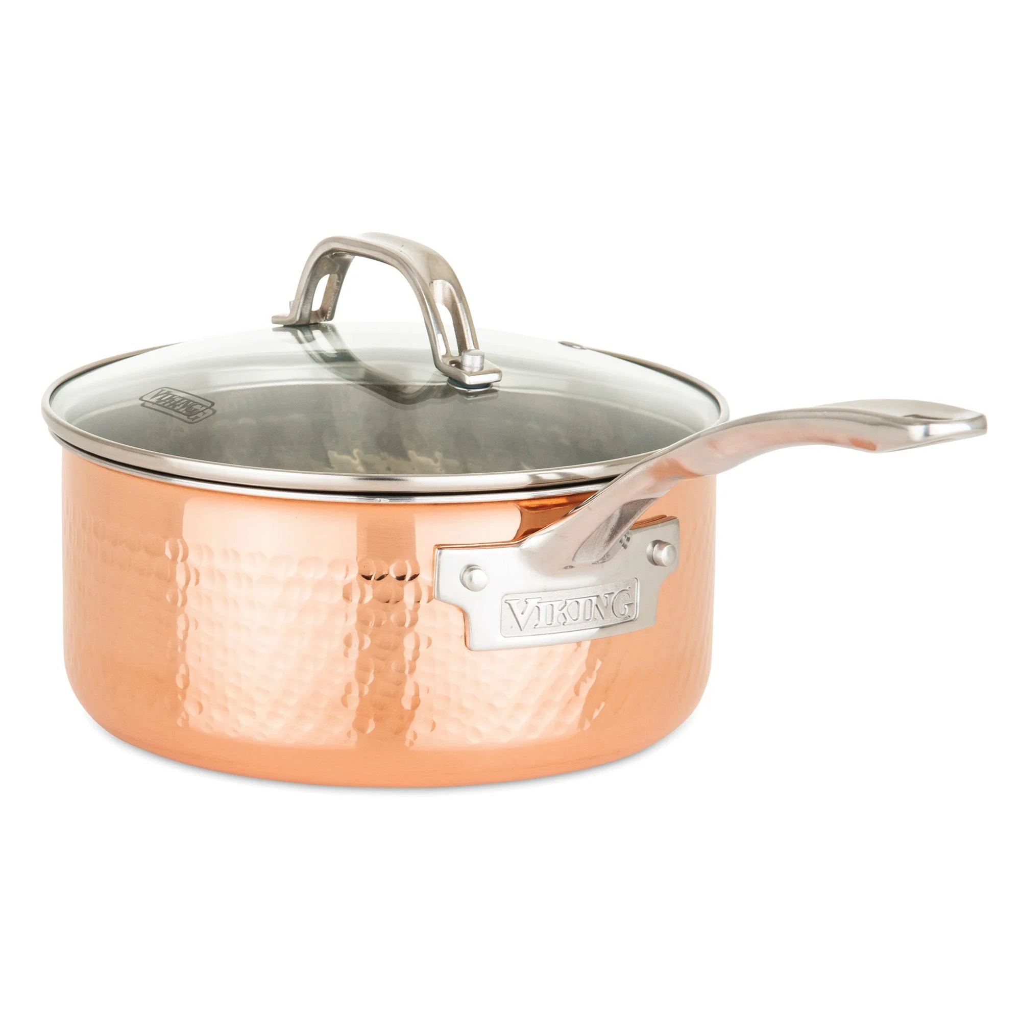 Viking 3-Ply Hammered Copper Clad 10-Piece Cookware Set with Glass Lids - Image 8