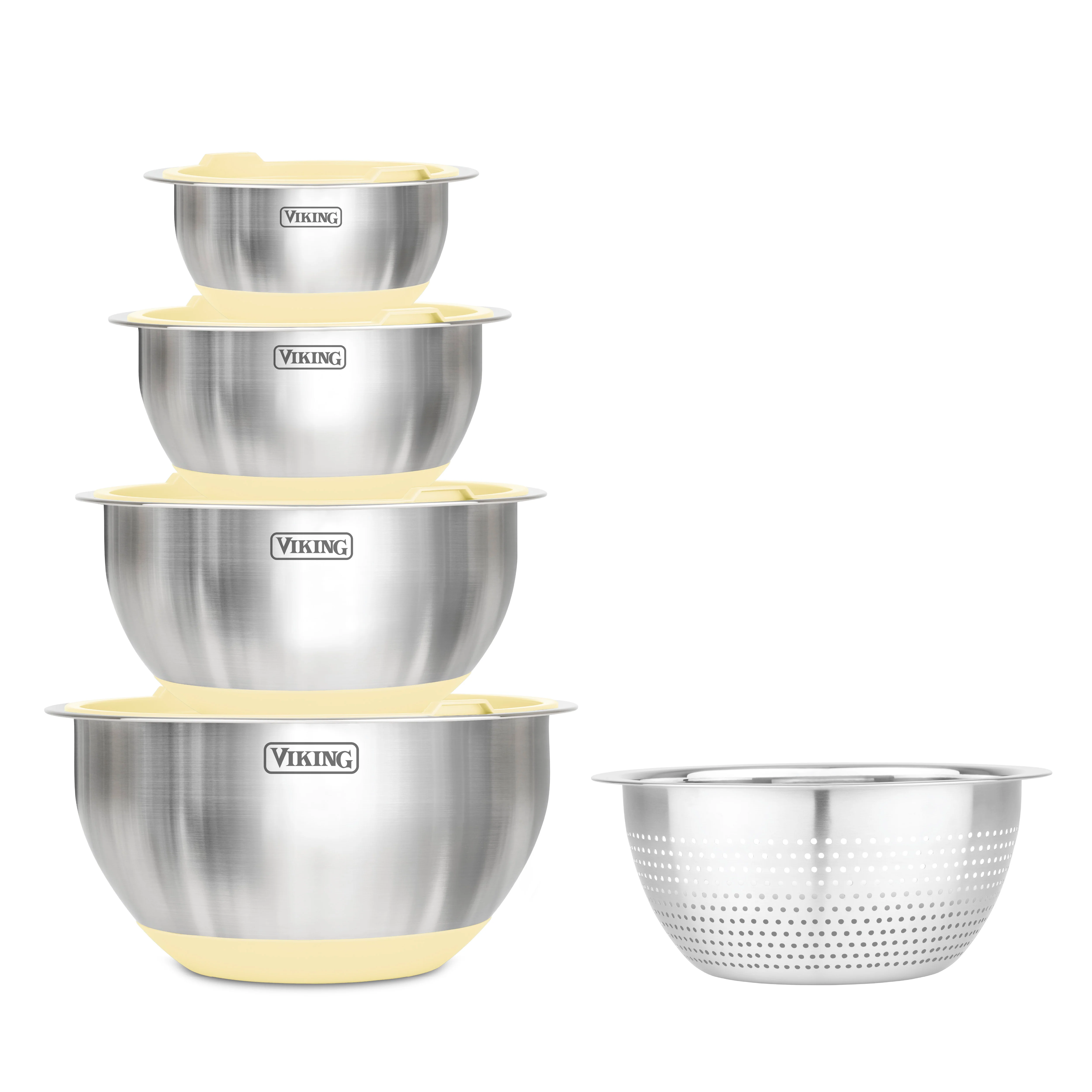 Viking 9-Piece Stainless Steel Mixing Bowl Set with Strainer, Buttermilk - Image 5