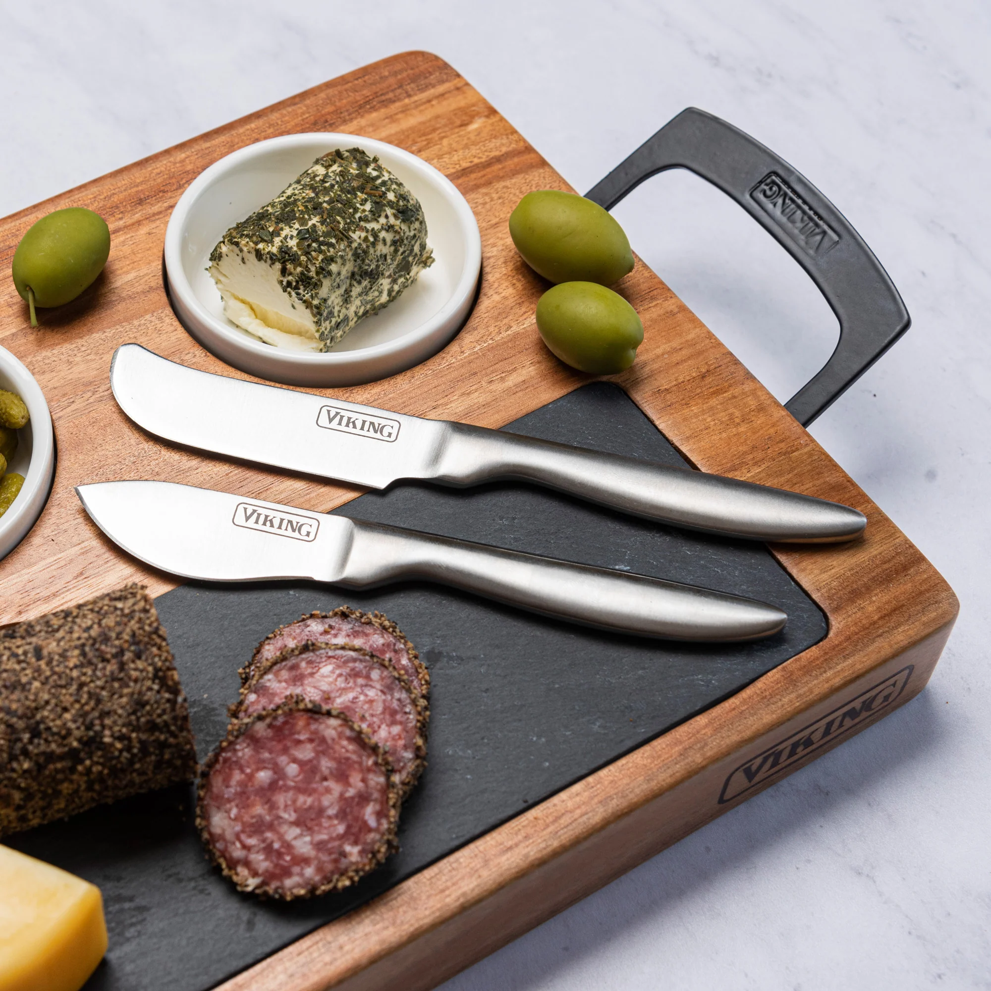 Viking 7-Piece Acacia Wood Slate Cheese Board Set - Image 12