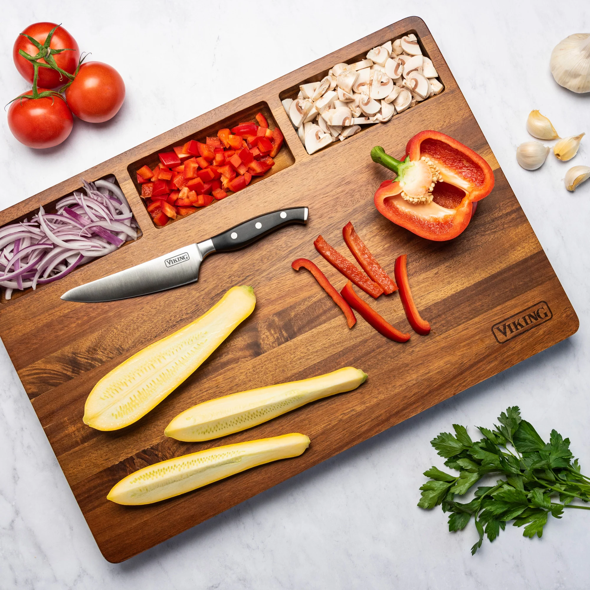 Viking Acacia 20-Inch Reversible Butcher Block Prep and Carving Board - Image 6