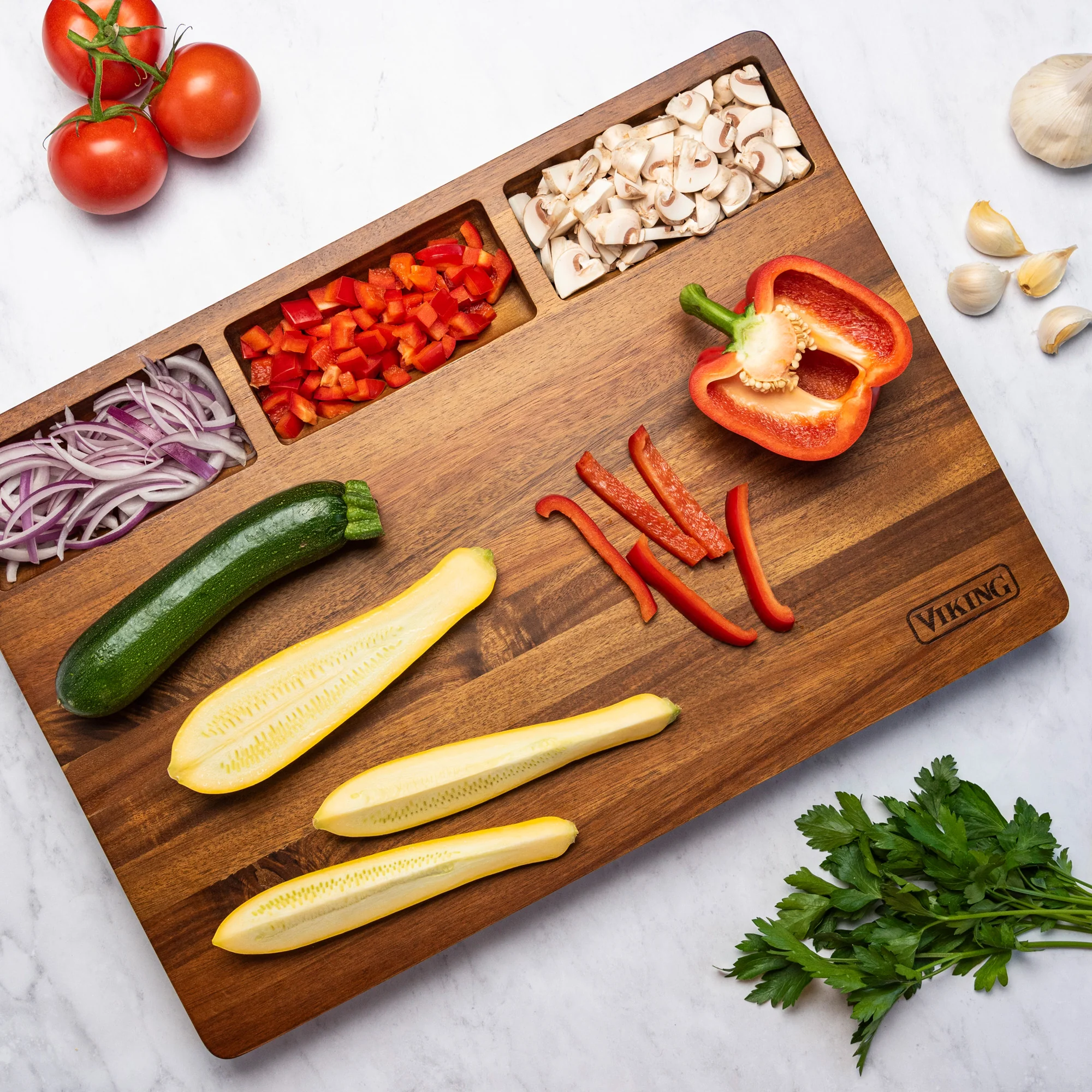 Viking Acacia 20-Inch Reversible Butcher Block Prep and Carving Board - Image 7