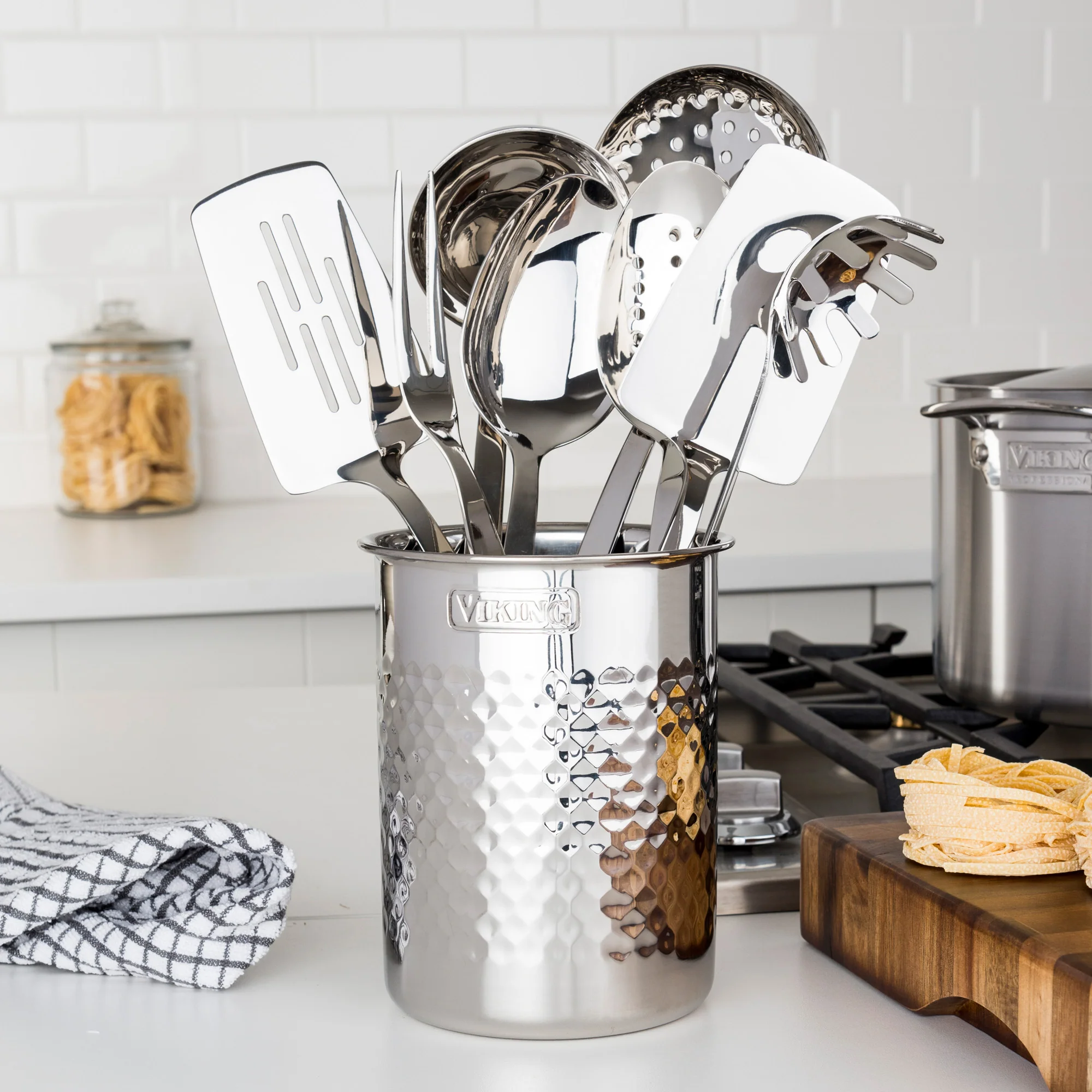 Viking Hammered Stainless Steel Utensil Holder - Image 3