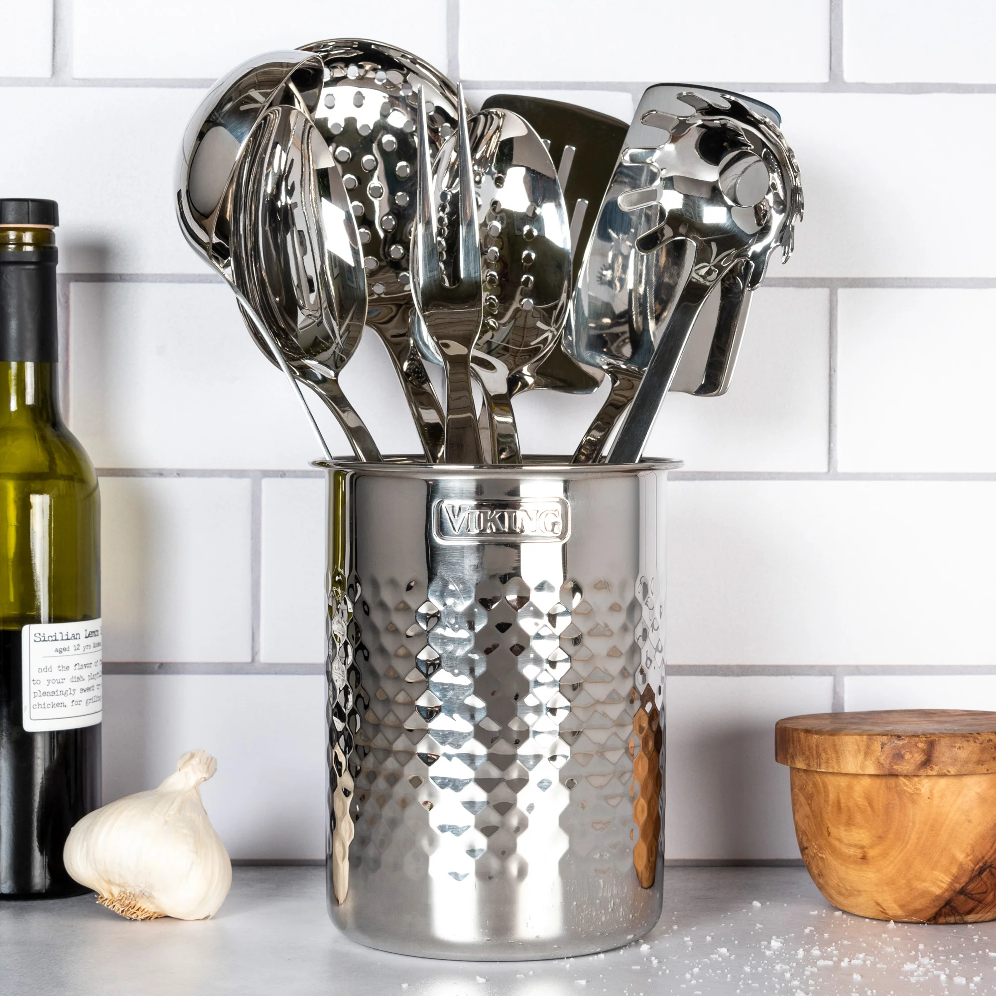 Viking Hammered Stainless Steel Utensil Holder - Image 4